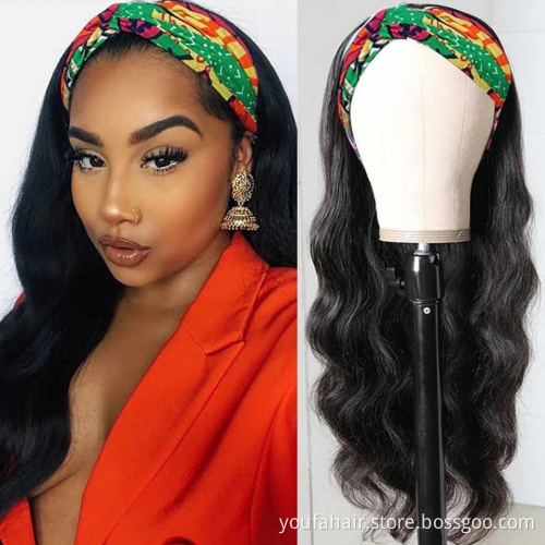 Cheap Price Malaysian Virgin Human Hair Body Wave Head band Wigs For Black Women Glueless Remy Scarf Headband Machine Made Wig